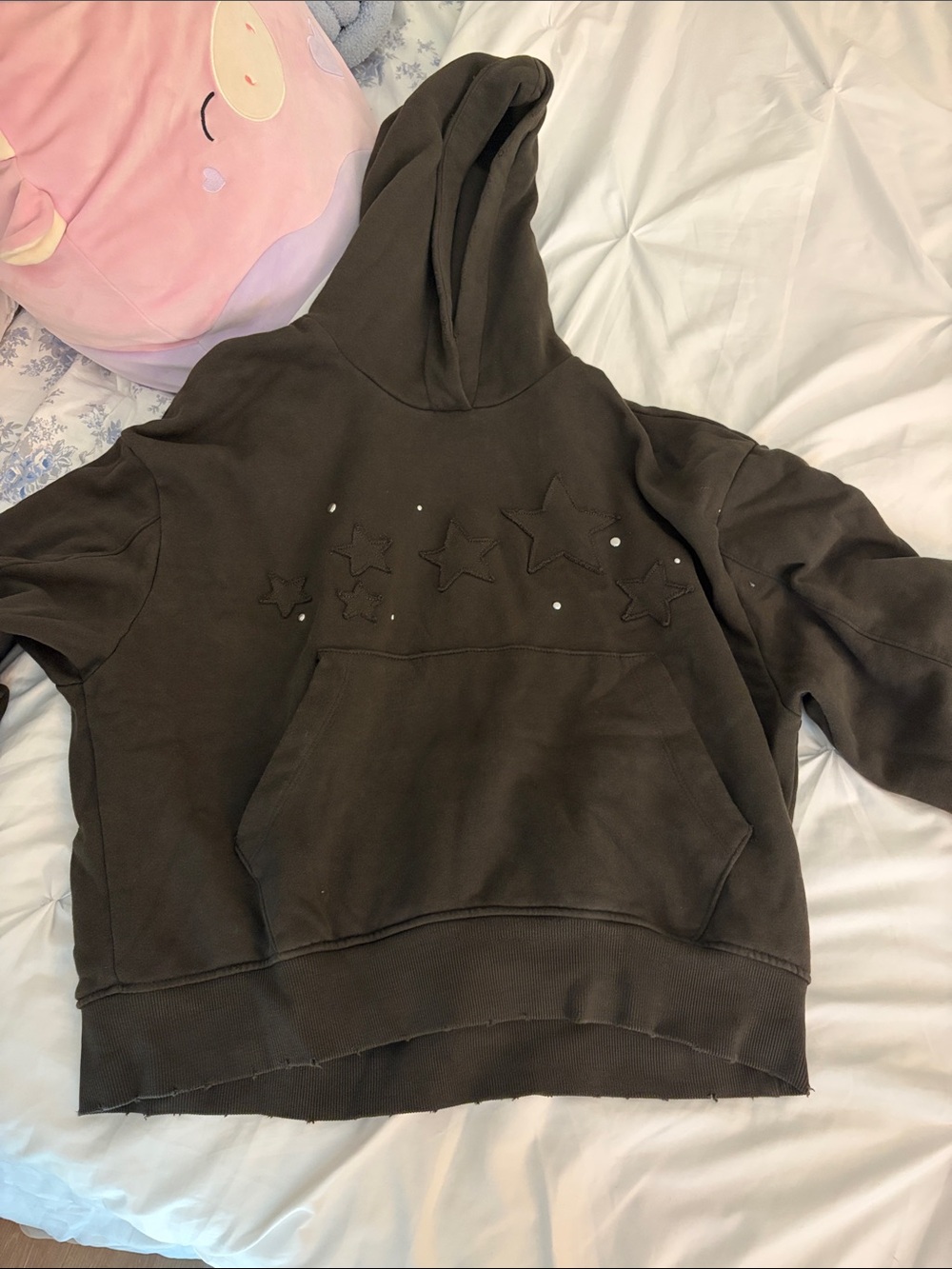 Zara Dark Brown Star Appliqué Hooded Sweatshirt